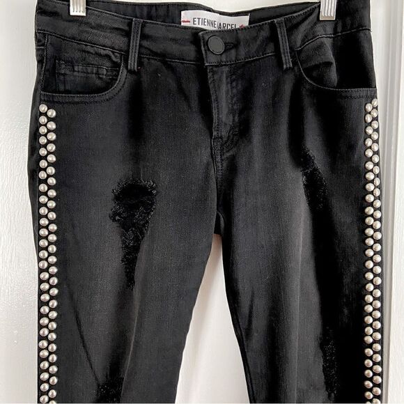 Etienne Marcel Black Distressed Studded Skinny Jeans Size 26 Punk Grunge Rock - Picture 7 of 13
